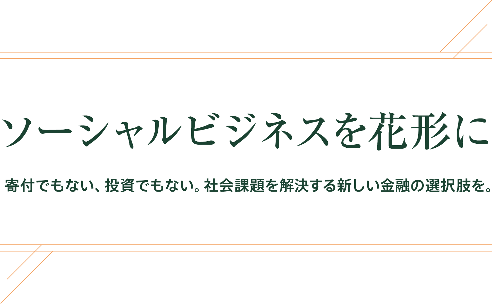 ソーシャルビジネスを花形に 寄付でもない、投資でもない。社会課題を解決する新しい金融の選択肢を。